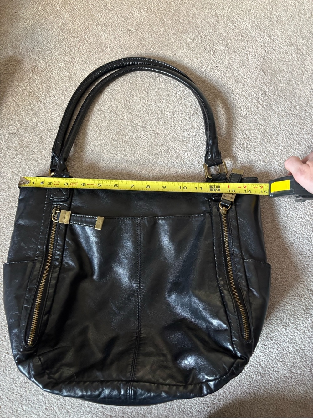 Bueno Black Faux Leather Shoulder Tote Bag Multi Pocket Zip Detail Purse - Picture 6 of 10